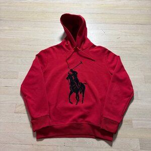 Polo Ralph Lauren Men’s Size M Velvet Big Pony Red Hoodie Hooded Sweatshirt